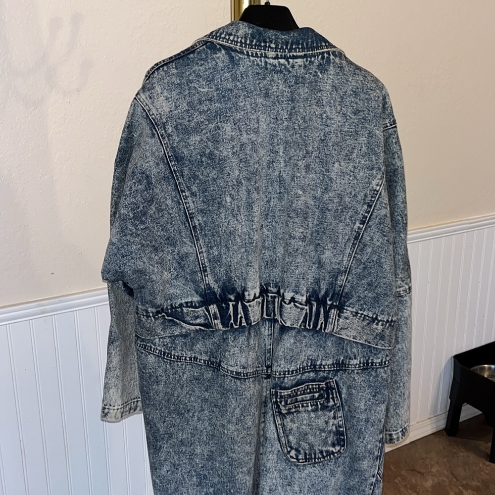 Vintage 80s Acid Wash Denim Duster Coat Denim coat Jean Coat Jean Jacket - Picture 7 of 13